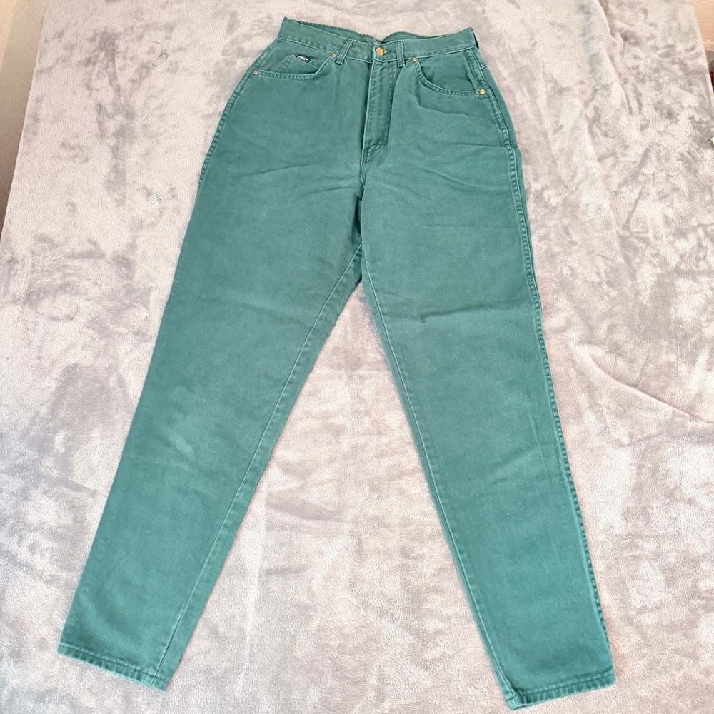 Vintage Chic SZ 26 Waist High Waisted Tapered Leg Jeans Teal Green Made in USA